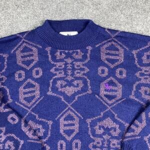 Sempre Unicorn Sweater Mens Medium Purple Geometric Knit‎ Retro 90s Style